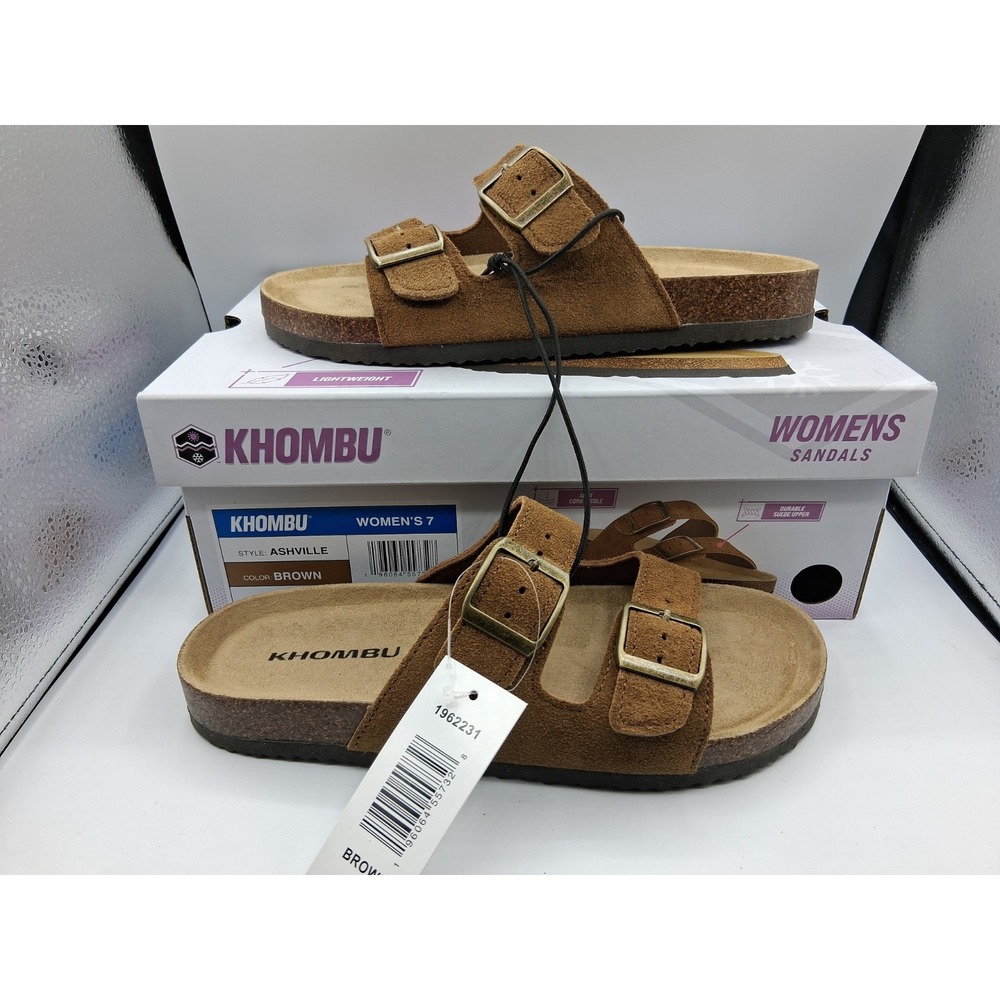 Khombu Ashville Womens Dual Band Suede Leather Slide Sandals Brown 7 1962231